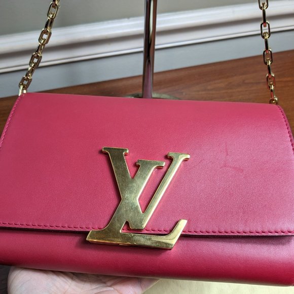 Authentic Louis Vuitton Chain Louise GM Handbag Shoulder Bag RED - Picture 2 of 8